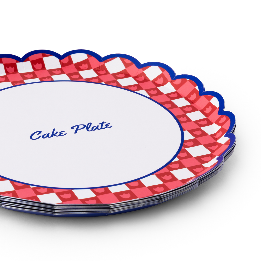 BETTY CROCKER™ X BONJOUR FETE RED GINGHAM CAKE PLATES Bonjour Fete Plates BETTY CROCKER™ X BONJOUR FETE RED GINGHAM CAKE PLATES Bonjour Fete - Party Supplies