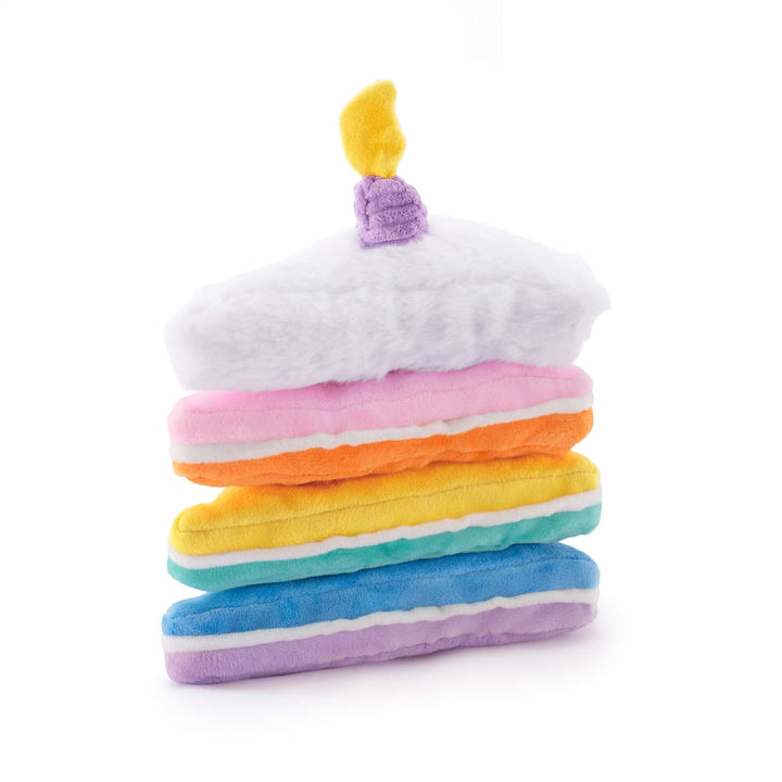 Birthday cake snuffle dog toy, side view