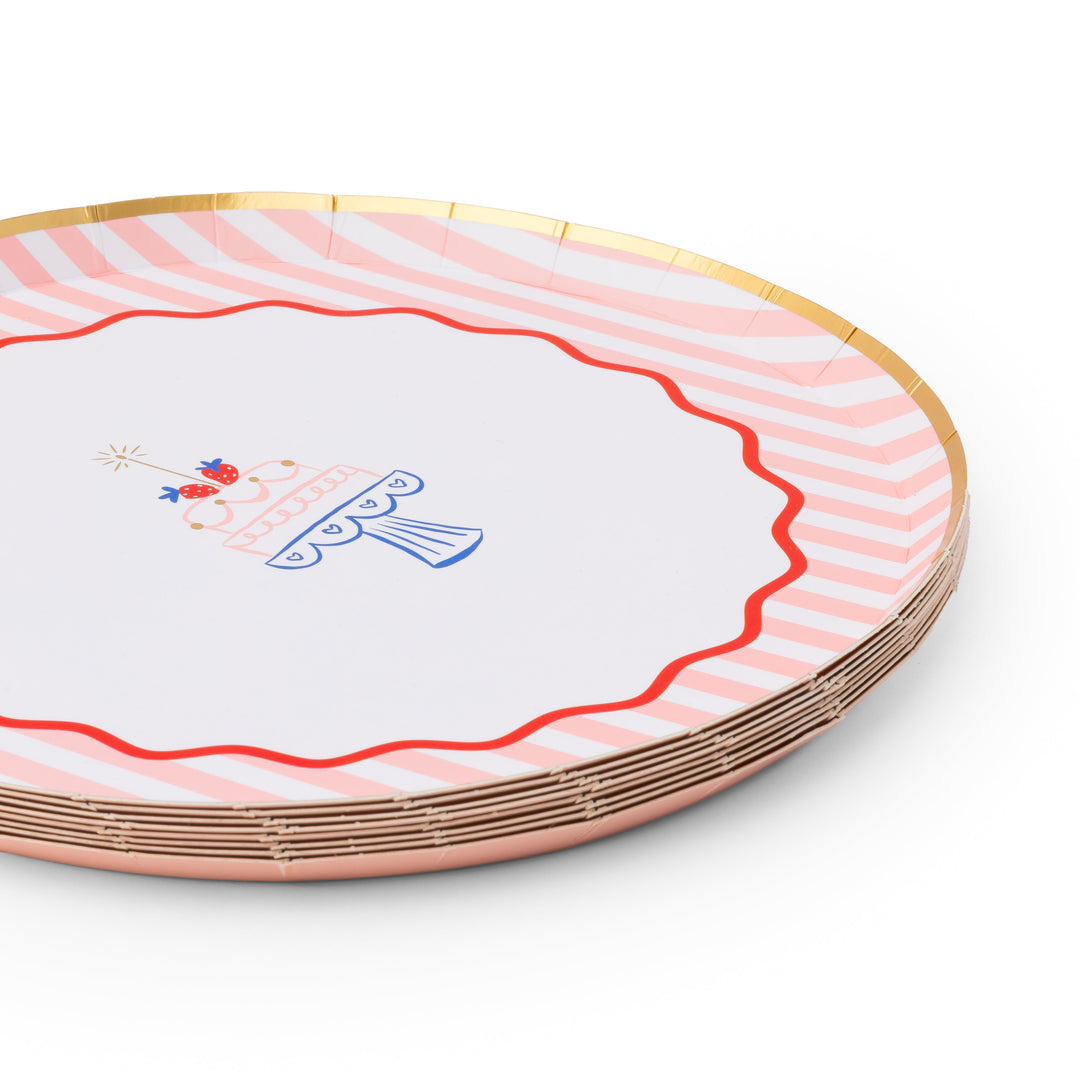 BIRTHDAY CAKE SMALL PLATES Bonjour Fete Plates BIRTHDAY CAKE SMALL PLATES Bonjour Fete - Party Supplies