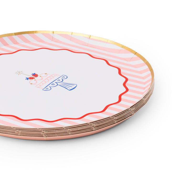 BIRTHDAY CAKE SMALL PLATES Bonjour Fete Plates BIRTHDAY CAKE SMALL PLATES Bonjour Fete - Party Supplies