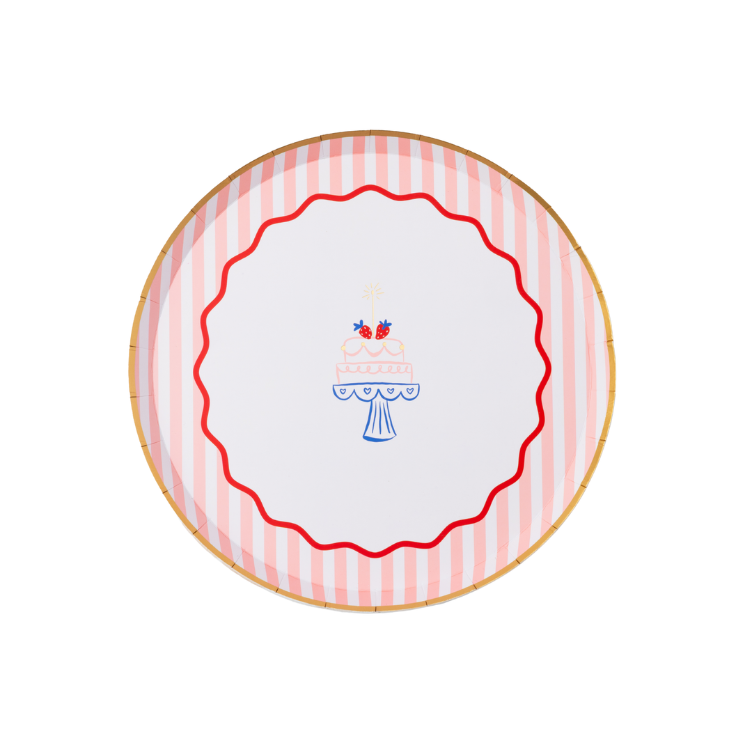 BIRTHDAY CAKE SMALL PLATES Bonjour Fete Plates BIRTHDAY CAKE SMALL PLATES Bonjour Fete - Party Supplies