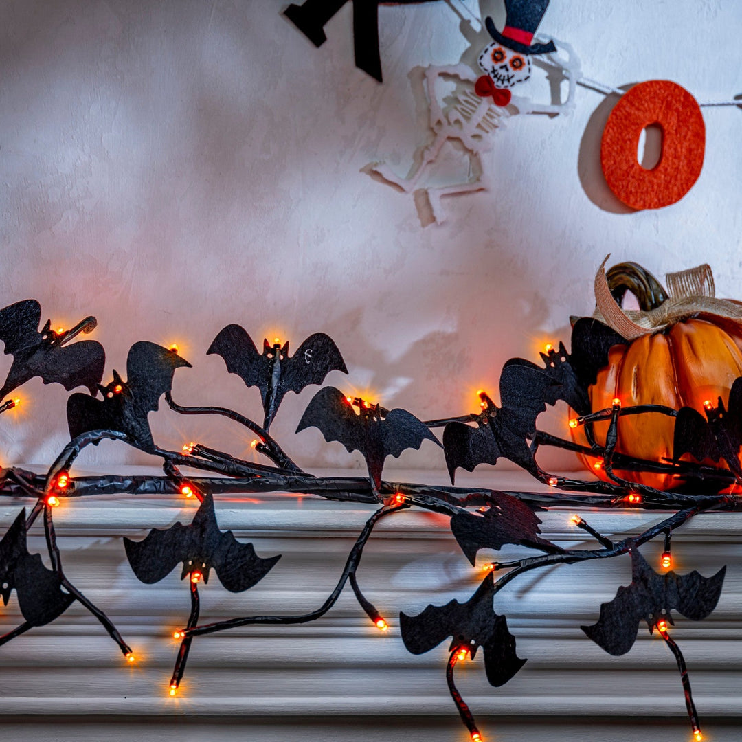Black Bat Garland with Orange Lights Bonjour Fete Party Supplies Halloween Home Décor Outdoor Halloween Decorations