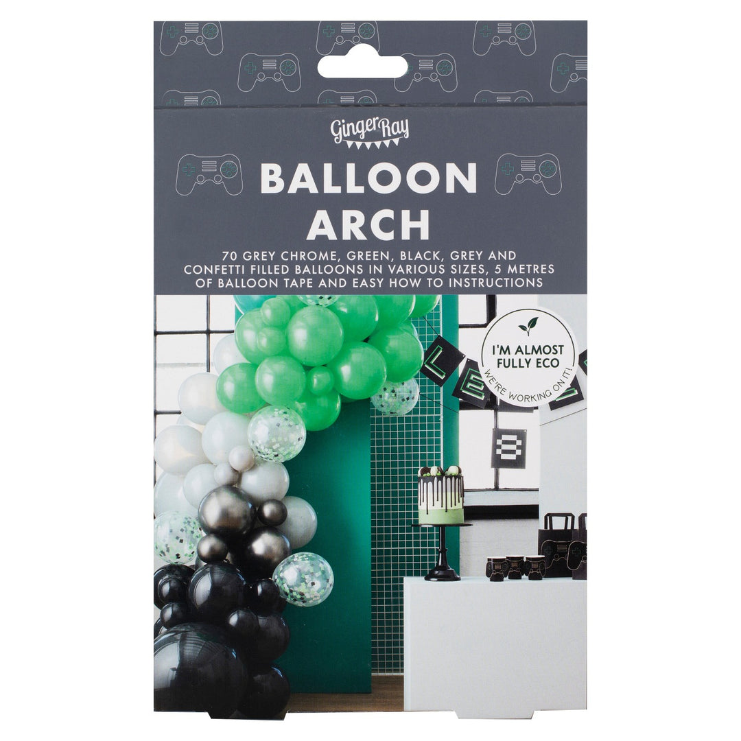 BLACK GREEN & GREY VIDEO GAME BALLOON ARCH Ginger Ray UK Bonjour Fete - Party Supplies