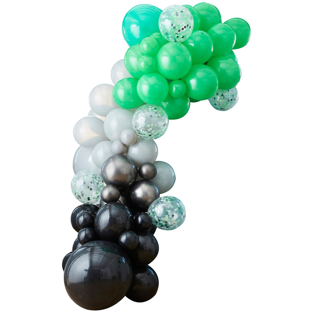 BLACK GREEN & GREY VIDEO GAME BALLOON ARCH Ginger Ray UK Bonjour Fete - Party Supplies