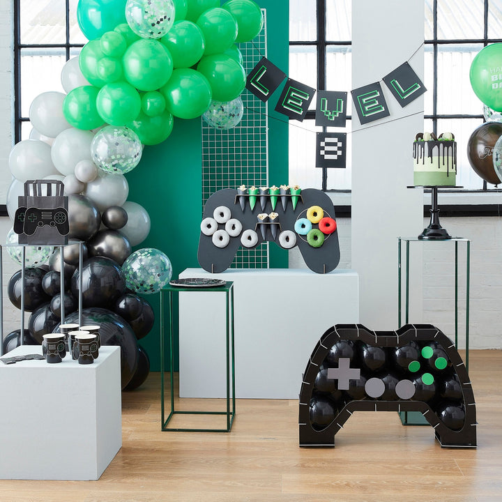 BLACK GREEN & GREY VIDEO GAME BALLOON ARCH Ginger Ray UK Bonjour Fete - Party Supplies