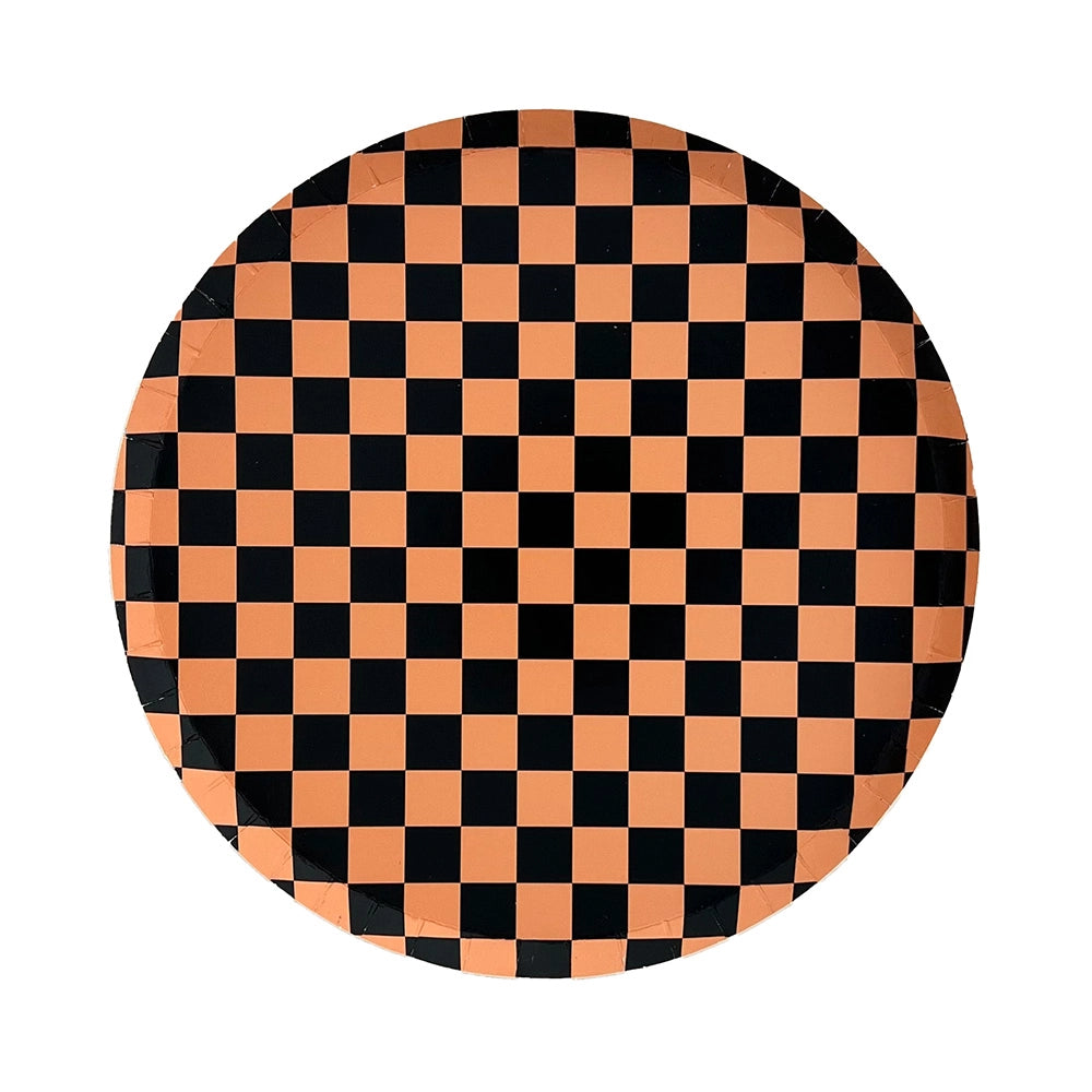 BLACK & ORANGE CHECKER DINNER PLATES Jollity & Co. + Daydream Society Bonjour Fete - Party Supplies