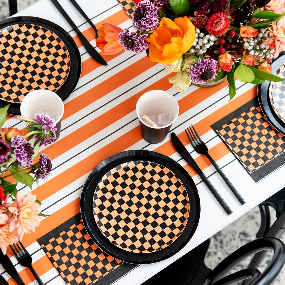 BLACK & ORANGE CHECKER DINNER PLATES Jollity & Co. + Daydream Society Bonjour Fete - Party Supplies