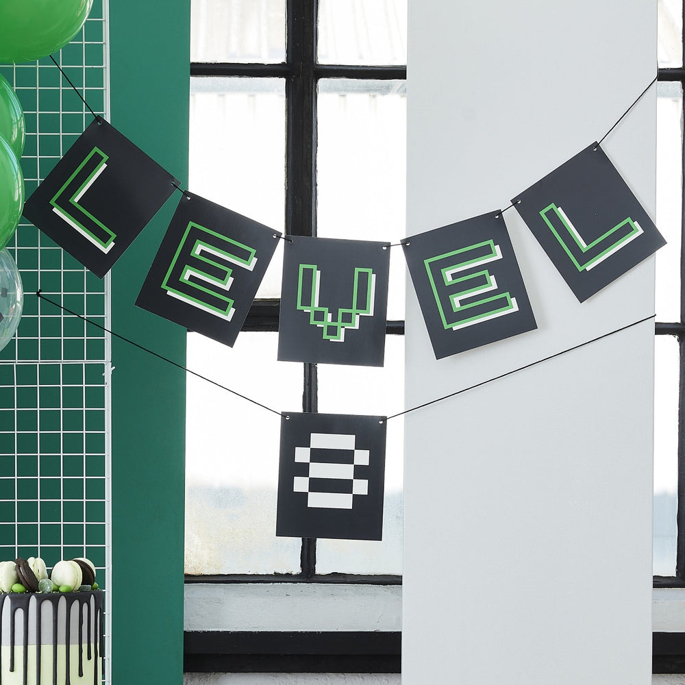 BLACK & GREEN CUSTOMIZABLE LEVEL UP BANNER Ginger Ray UK Bonjour Fete - Party Supplies