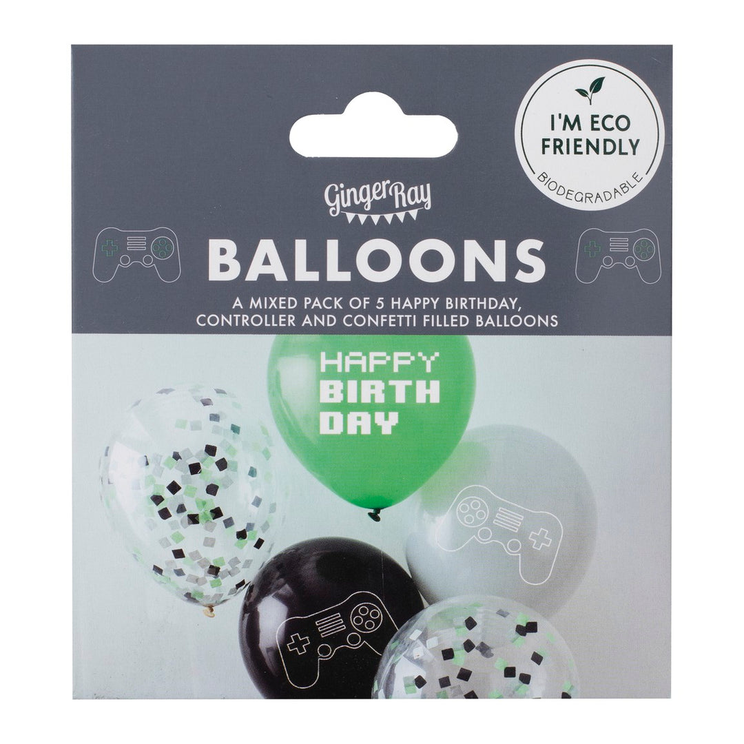 BLACK & GREEN VIDEO GAME BALLOON BUNDLE Ginger Ray UK Bonjour Fete - Party Supplies