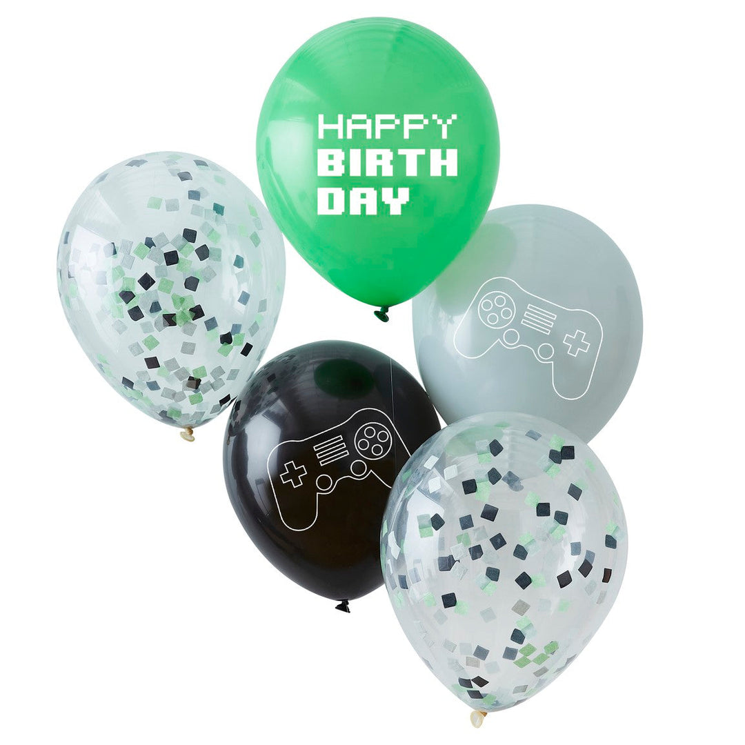BLACK & GREEN VIDEO GAME BALLOON BUNDLE Ginger Ray UK Bonjour Fete - Party Supplies