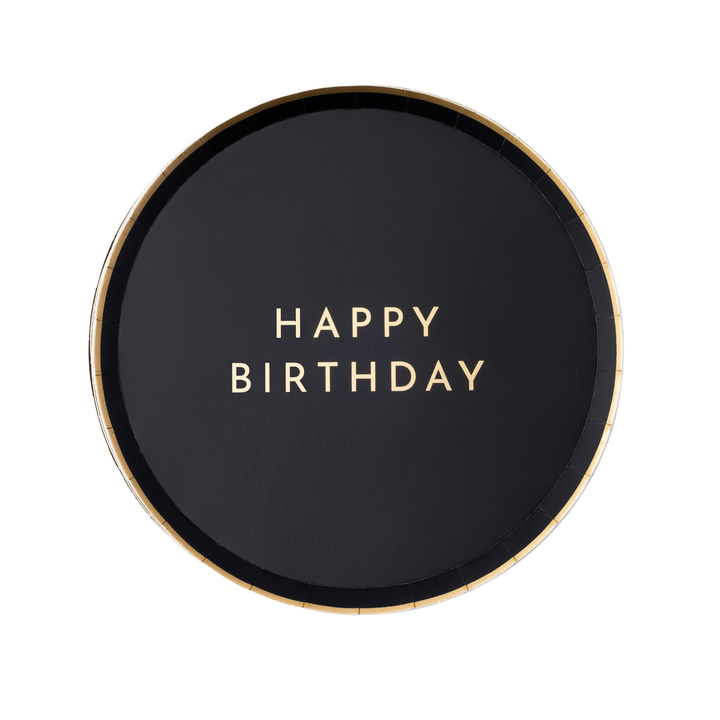 BLACK NOIR HAPPY BIRTHDAY SMALL PLATES Bonjour Fete Plates BLACK NOIR HAPPY BIRTHDAY SMALL PLATES Bonjour Fete - Party Supplies