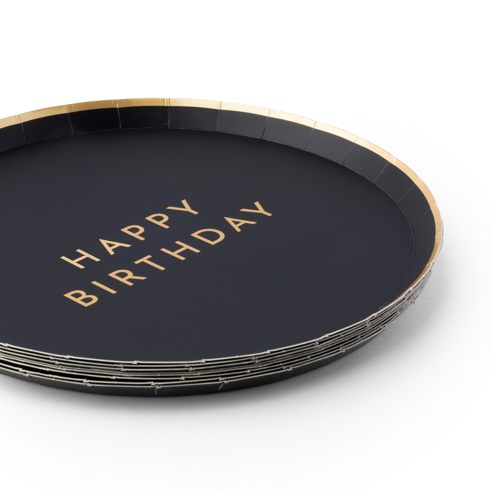BLACK NOIR HAPPY BIRTHDAY SMALL PLATES Bonjour Fete Plates BLACK NOIR HAPPY BIRTHDAY SMALL PLATES Bonjour Fete - Party Supplies