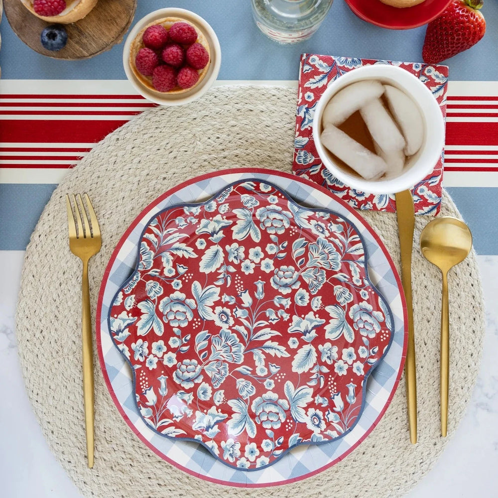 BLUE CHAMBRAY GINGHAM PLATES My Mind’s Eye 4th of July Bonjour Fete - Party Supplies