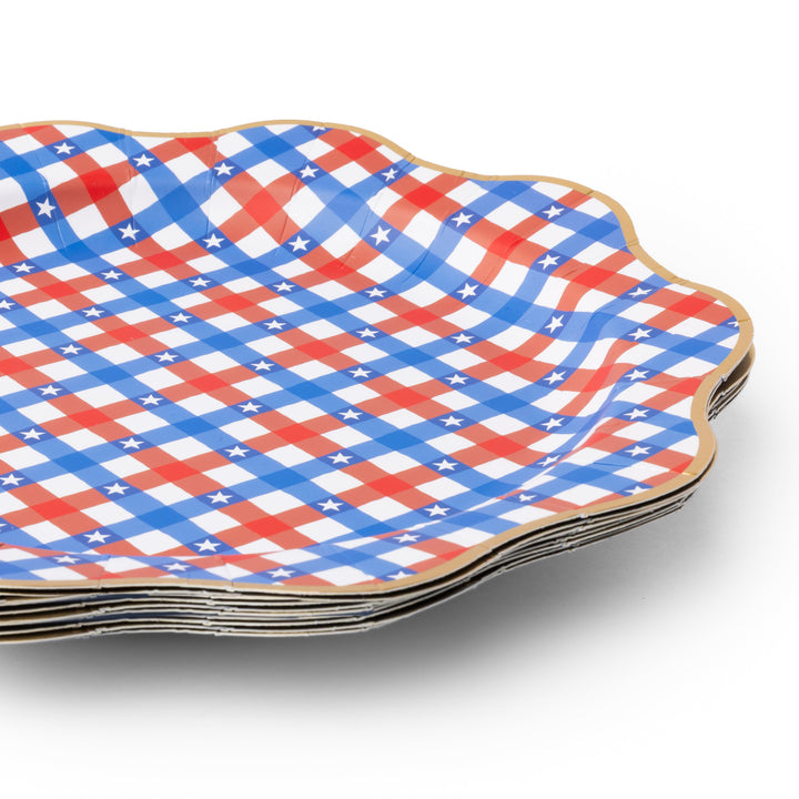 BLUE GINGHAM STAR DINNER PLATES Bonjour Fete Plates BLUE GINGHAM STAR DINNER PLATES Bonjour Fete - Party Supplies