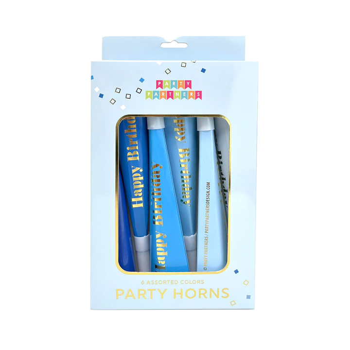 BLUE HAPPY BIRTHDAY PARTY HORNS Party Partners BLUE HAPPY BIRTHDAY PARTY HORNS Bonjour Fete - Party Supplies