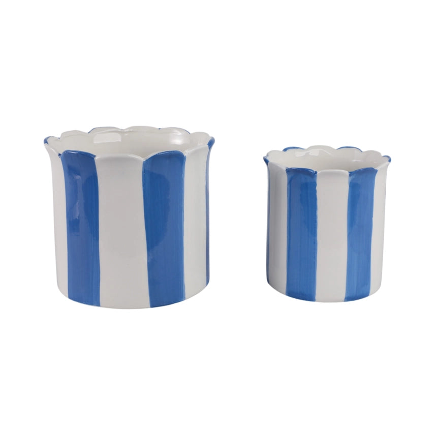 BLUE STRIPED SCALLOP PLANTER Sagebrook Home BLUE STRIPED SCALLOP PLANTER Bonjour Fete - Party Supplies