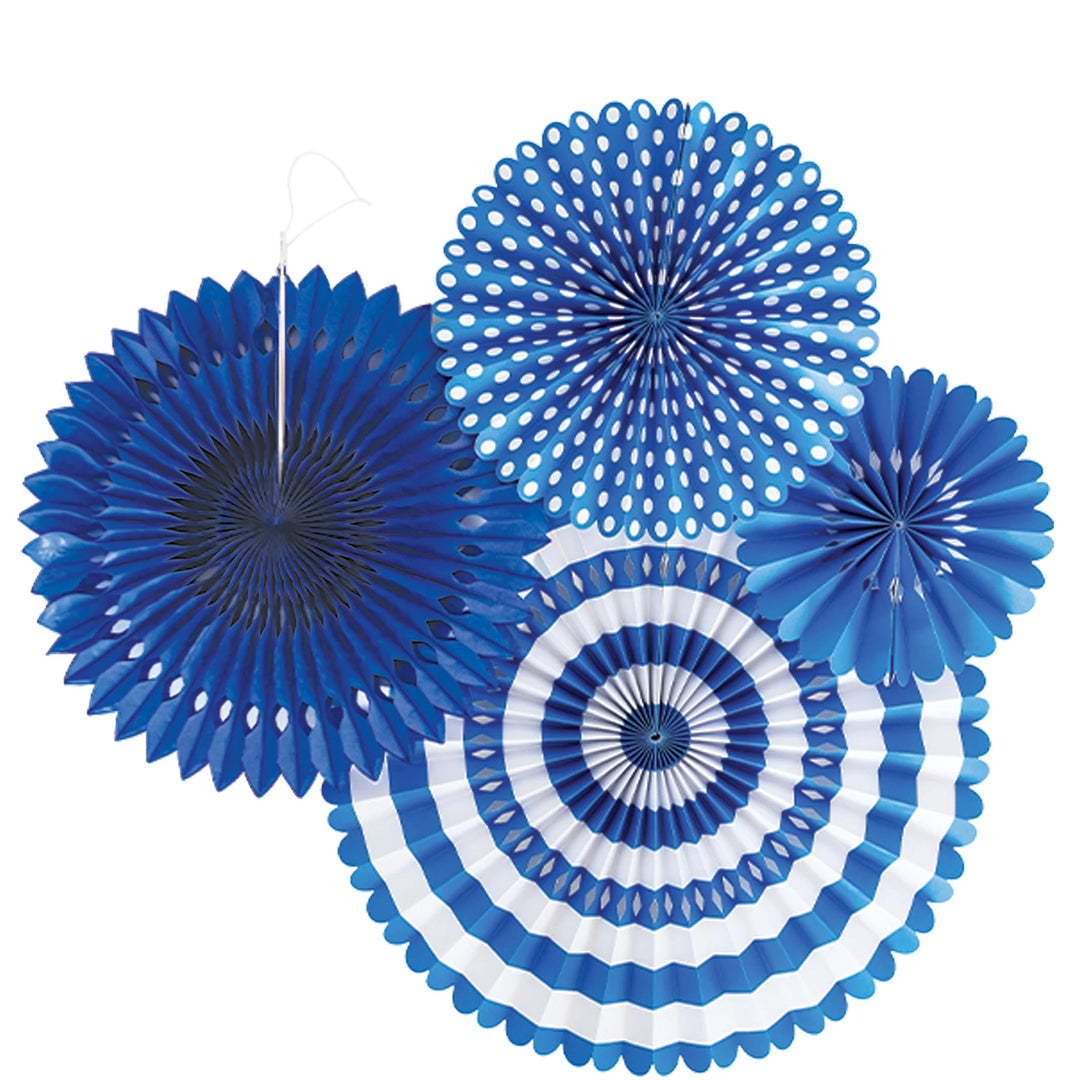 BLUE & WHITE PARTY FAN SET My Mind’s Eye Bonjour Fete - Party Supplies