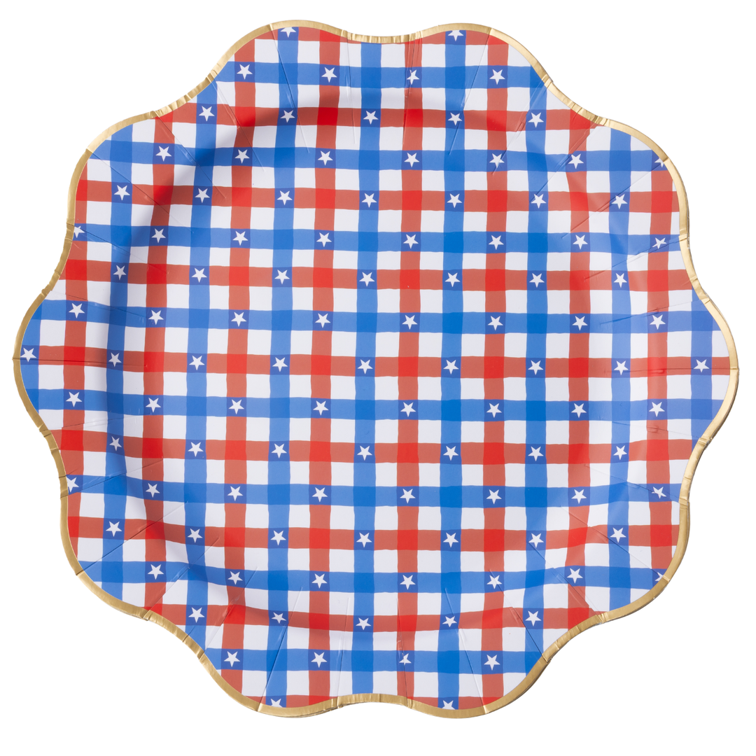 BLUE GINGHAM STAR DINNER PLATES Bonjour Fete Plates BLUE GINGHAM STAR DINNER PLATES Bonjour Fete - Party Supplies