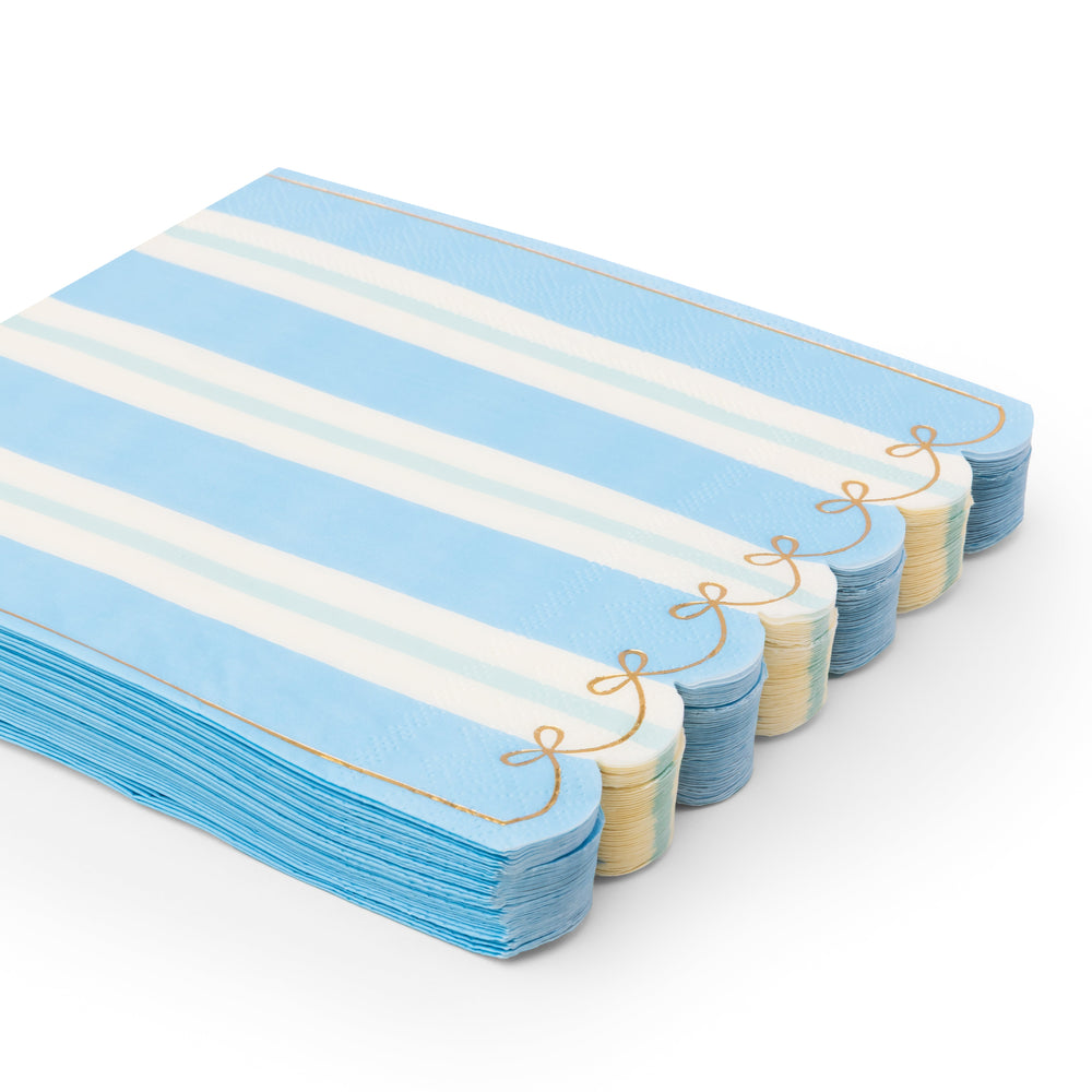 BLUE & MINT REGENCY STRIPE LARGE NAPKINS Bonjour Fete Napkins BLUE & MINT REGENCY STRIPE LARGE NAPKINS Bonjour Fete - Party Supplies
