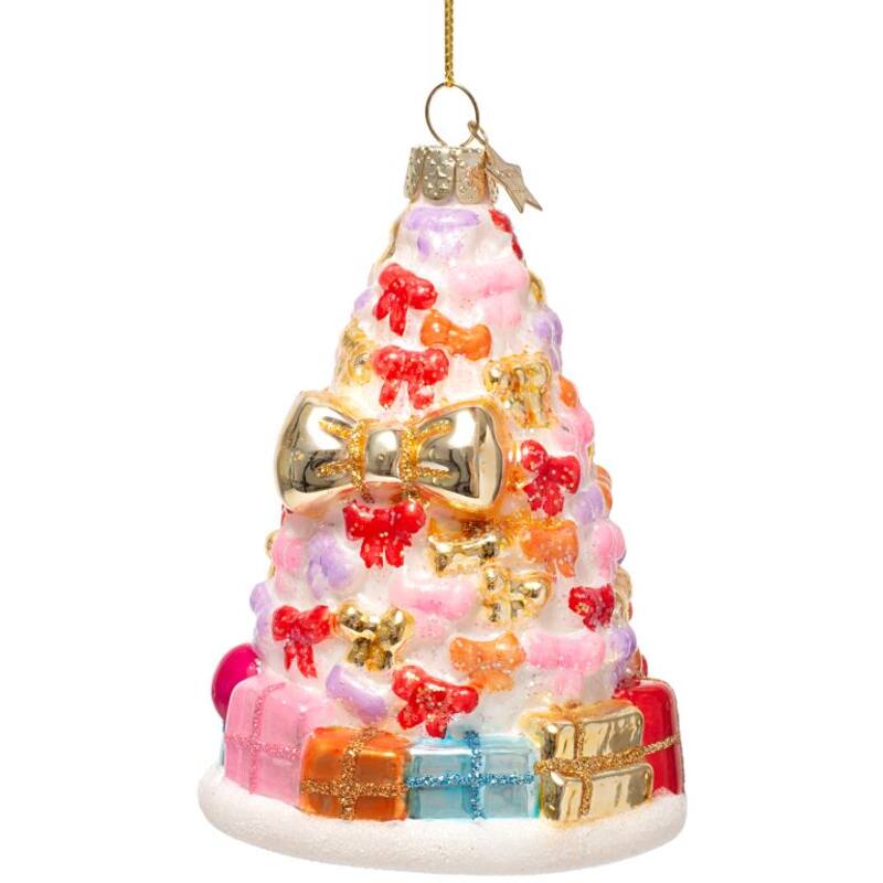 BOW CHRISTMAS TREE GLASS ORNAMENT Vondels Christmas Ornament Bonjour Fete - Party Supplies