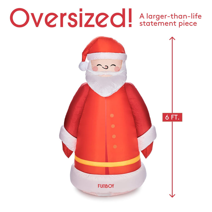 6 ft inflatable vintage Santa on white with a height marker