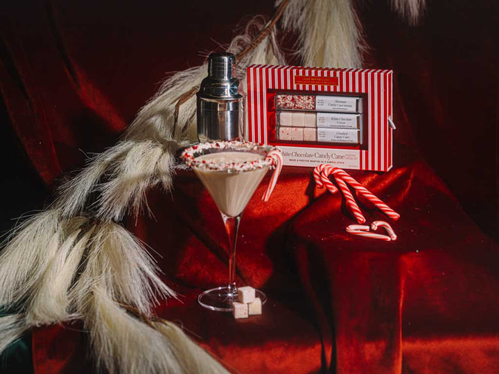 White chocolate candy cane martini kit for Christmas cocktails