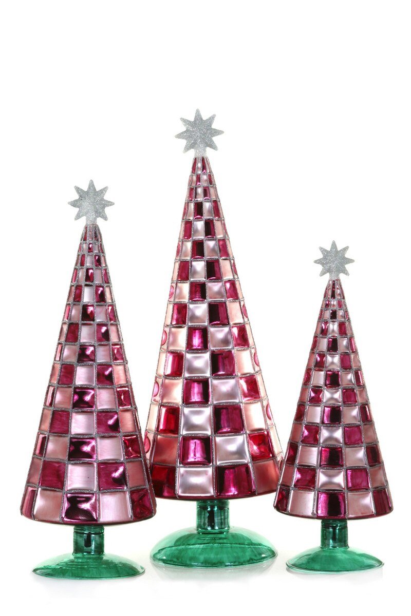 Blush Checkered Trees Set of 3 by Cody Foster