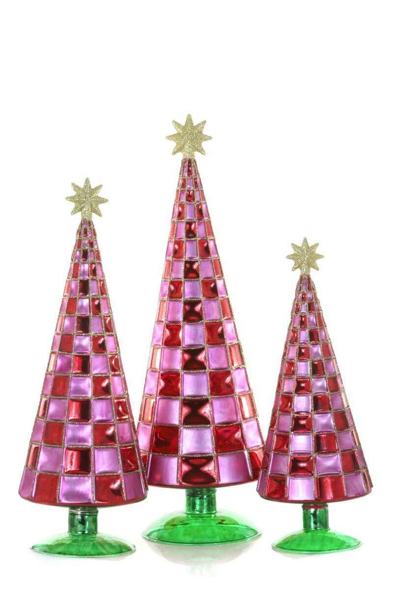 Hot Pink Checkered Trees Set of 3 by Cody Foster