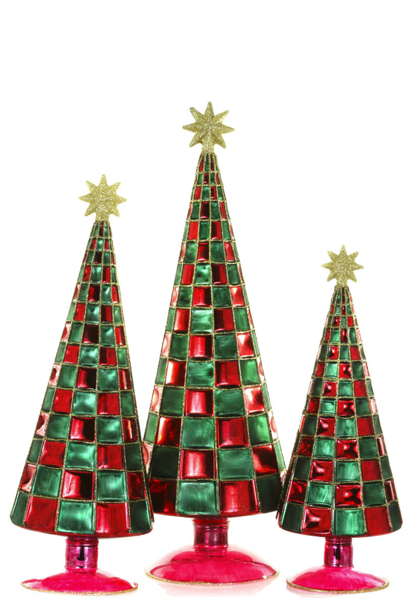 Red Green Checkered Trees Set of 3 by Cody Foster