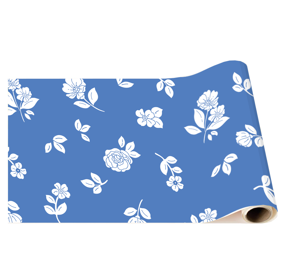 BELLE BLUE ELEGANT FLORAL TABLE RUNNER Bonjour Fête Table Covers & Placemats BELLE BLUE ELEGANT FLORAL TABLE RUNNER Bonjour Fete - Party Supplies