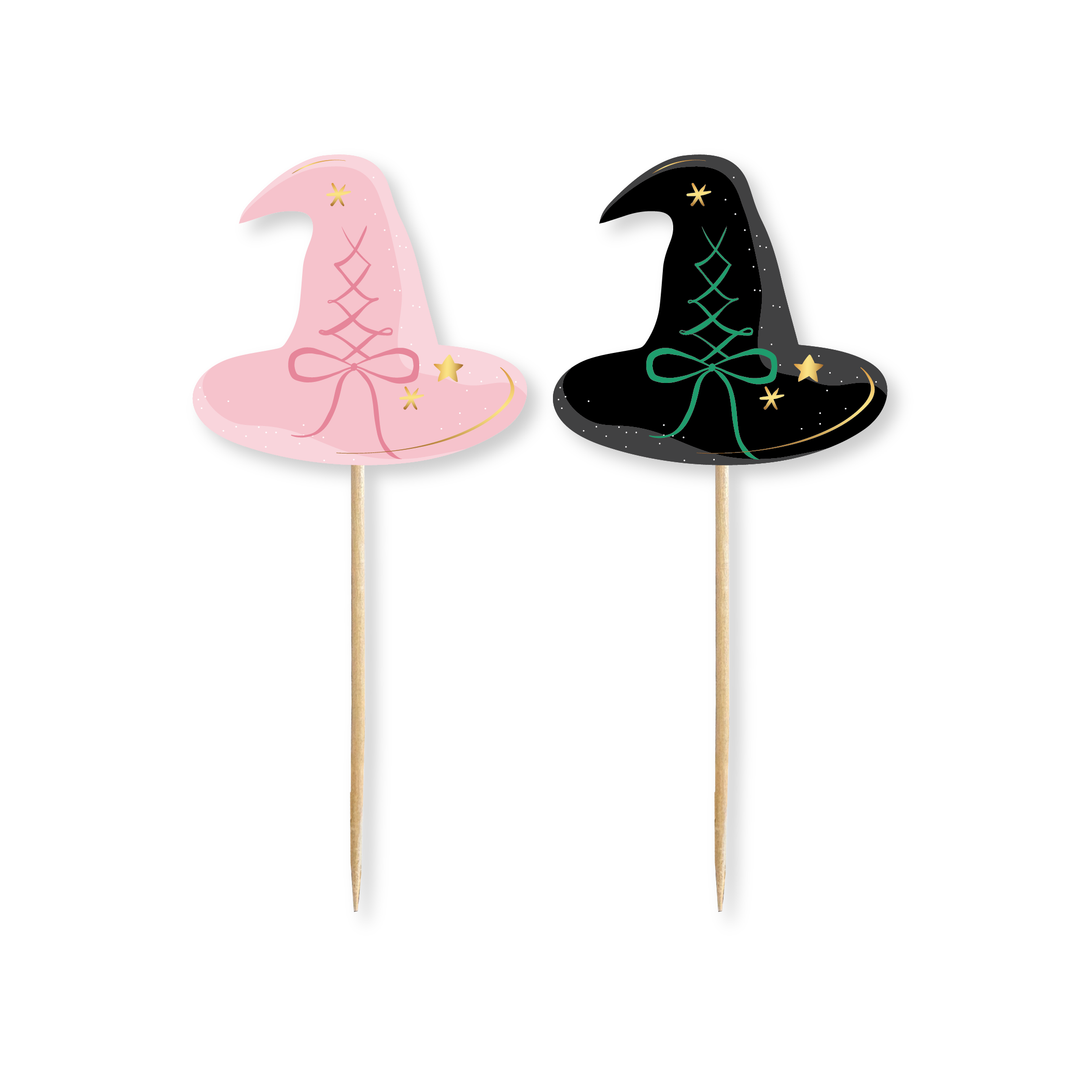 PINK & BLACK WITCH HAT CUPCAKE TOPPERS Bonjour Fete Cake Topper PINK & BLACK WITCH HAT CUPCAKE TOPPERS Bonjour Fete - Party Supplies