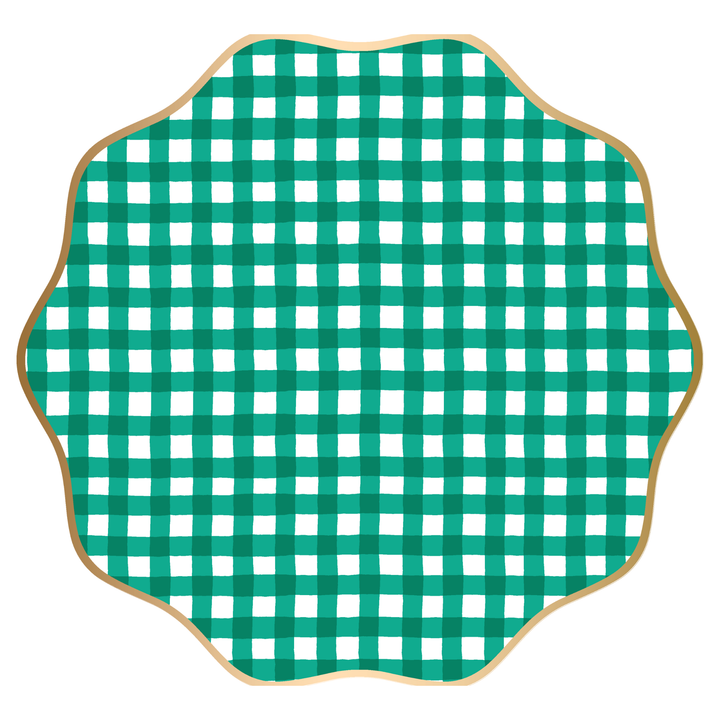 ELEGANT EMERALD GREEN GINGHAM DINNER PLATES Bonjour Fete Plates ELEGANT EMERALD GREEN GINGHAM DINNER PLATES Bonjour Fete - Party Supplies
