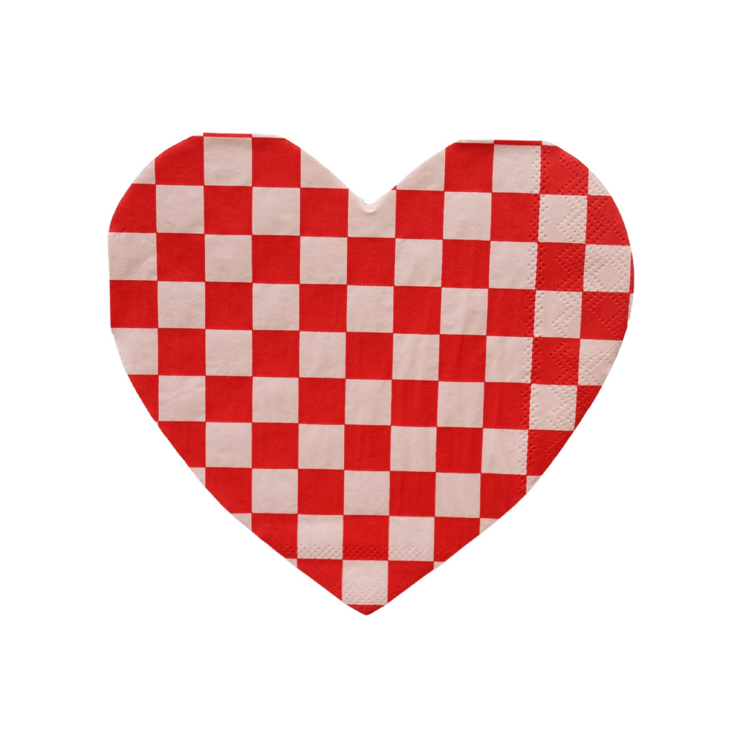 CHECK MATE HEART LARGE NAPKINS Bonjour Fete Napkins Bonjour Fete - Party Supplies