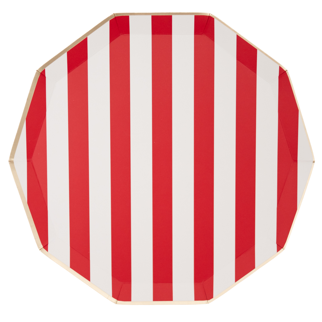 CHERRY RED SIGNATURE CABANA STRIPE PLATES Bonjour Fete Bonjour Fete - Party Supplies