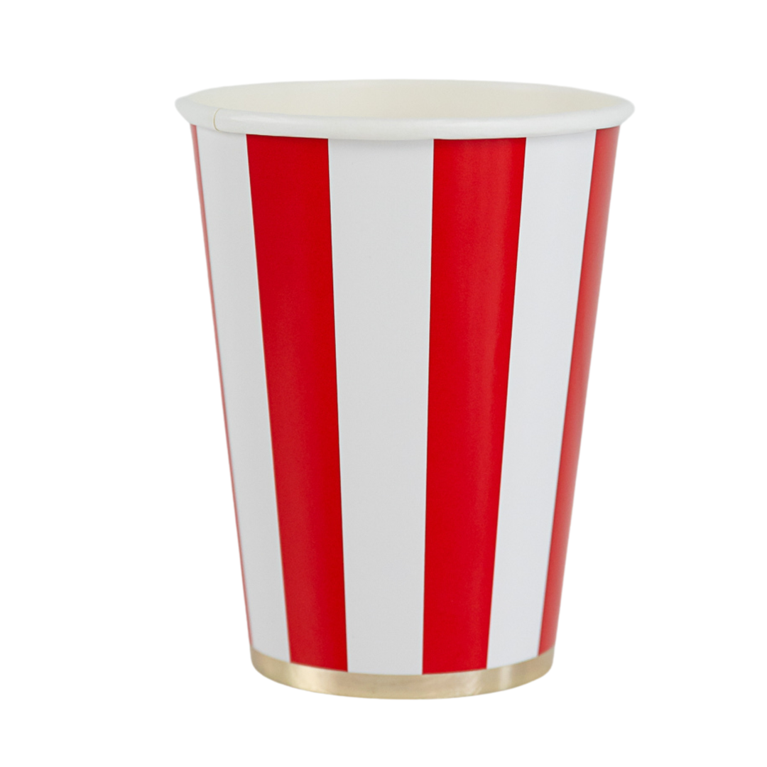 CHERRY RED SIGNATURE CABANA STRIPE CUPS Bonjour Fete Cups CHERRY RED SIGNATURE CABANA STRIPE CUPS Bonjour Fete - Party Supplies