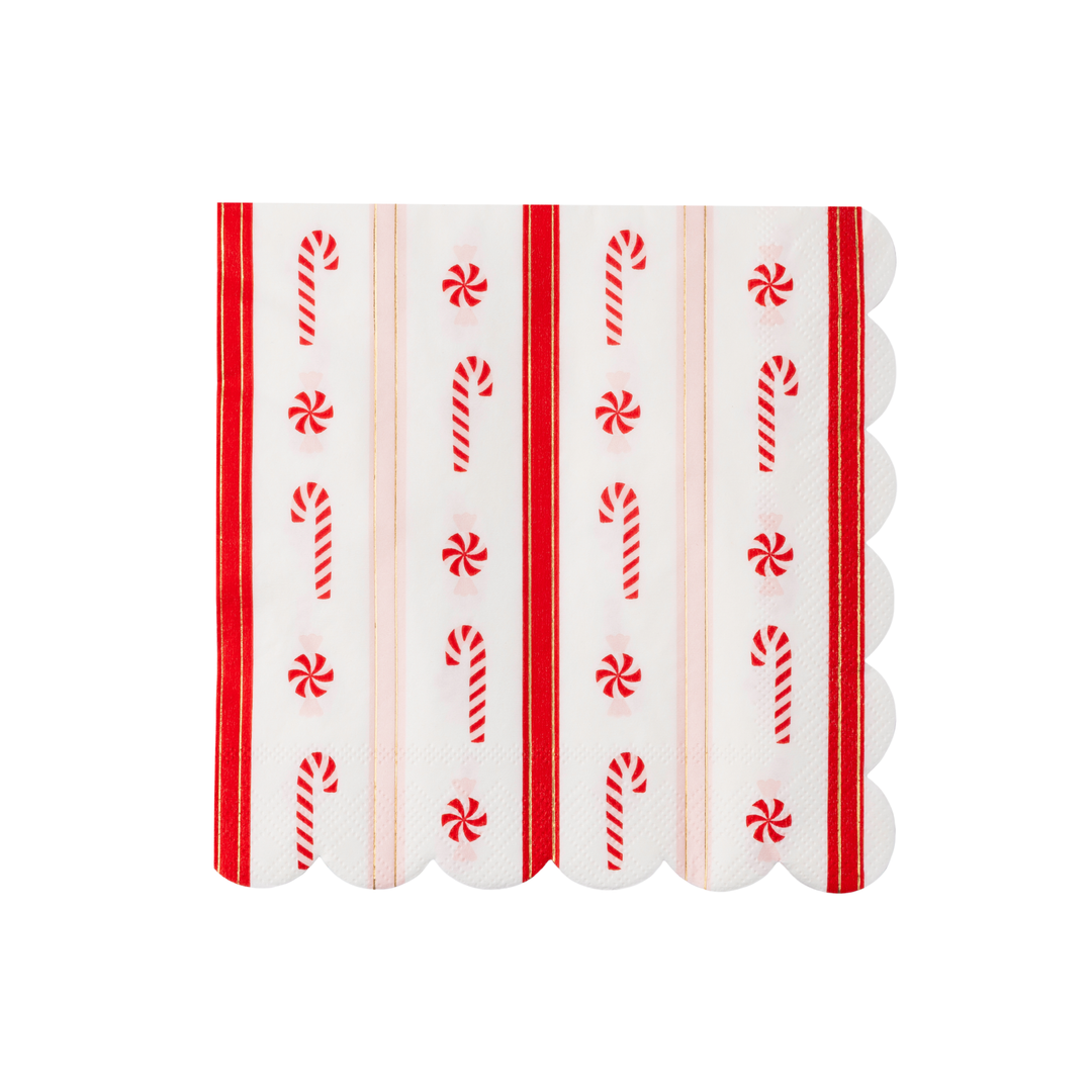 CHRISTMAS PEPPERMINT CANDY LARGE SCALLOPED NAPKINS Bonjour Fete Napkins CHRISTMAS PEPPERMINT CANDY LARGE SCALLOPED NAPKINS Bonjour Fete - Party Supplies