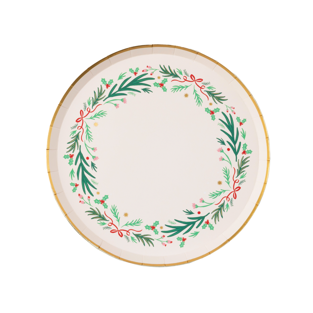CHRISTMAS WREATH DESSERT PLATES Bonjour Fete Plates CHRISTMAS WREATH DESSERT PLATES Bonjour Fete - Party Supplies