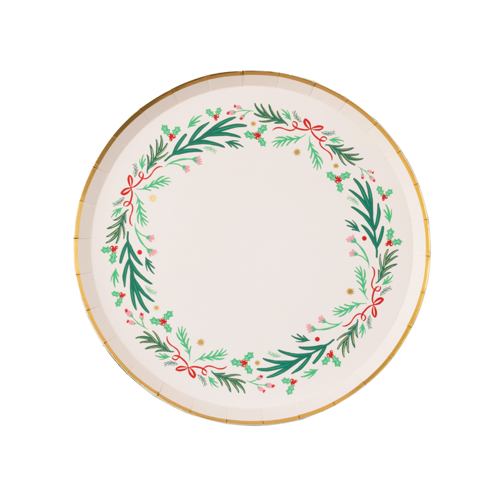 CHRISTMAS WREATH DESSERT PLATES Bonjour Fete Plates CHRISTMAS WREATH DESSERT PLATES Bonjour Fete - Party Supplies