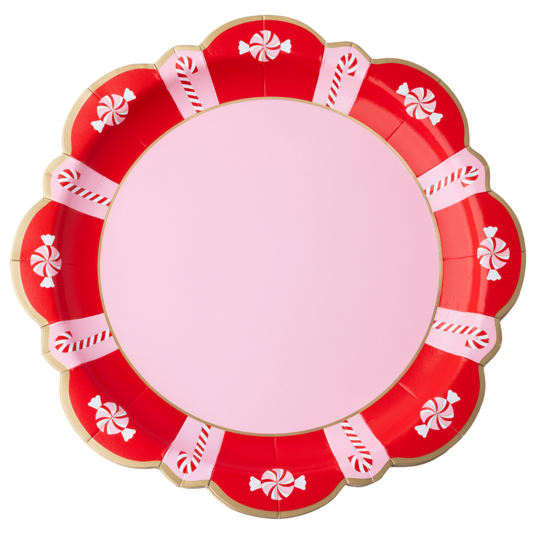 Pink and Red Peppermint Candy Cane Christmas Plate- Bonjour Fete Party Supplies