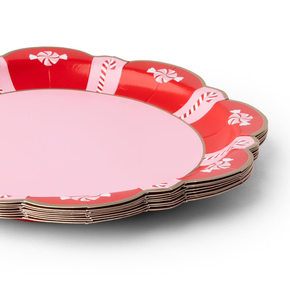 Pink and Red Peppermint Candy Cane Christmas Plate- Bonjour Fete Party Supplies