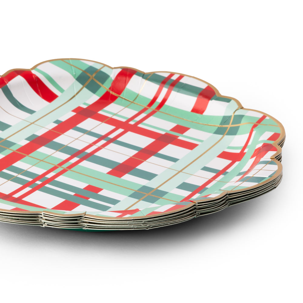 Red and Green Plaid Christmas Plate- Bonjour Fete Party Supplies