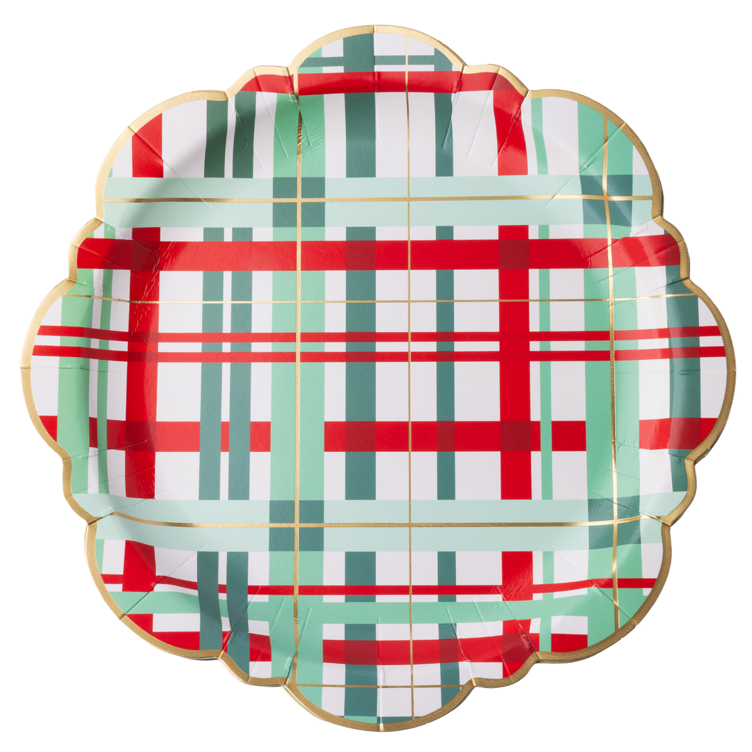 Red and Green Plaid Christmas Plate- Bonjour Fete Party Supplies