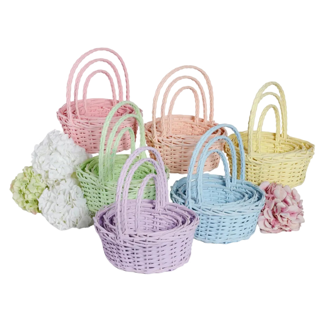 PINK WICKER EASTER BASKET One Hundred 80 Degrees Easter Baskets PINK WICKER EASTER BASKET Bonjour Fete - Party Supplies