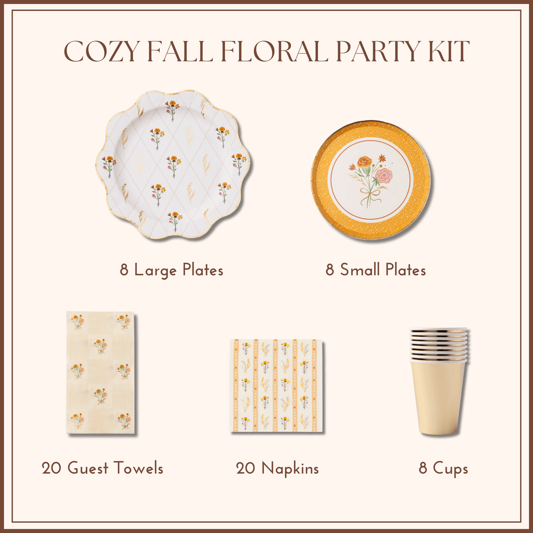 COZY FALL FLORAL PARTY KIT Bonjour Fête  Thanksgiving Party Supplies COZY FALL FLORAL PARTY KIT Bonjour Fete - Party Supplies