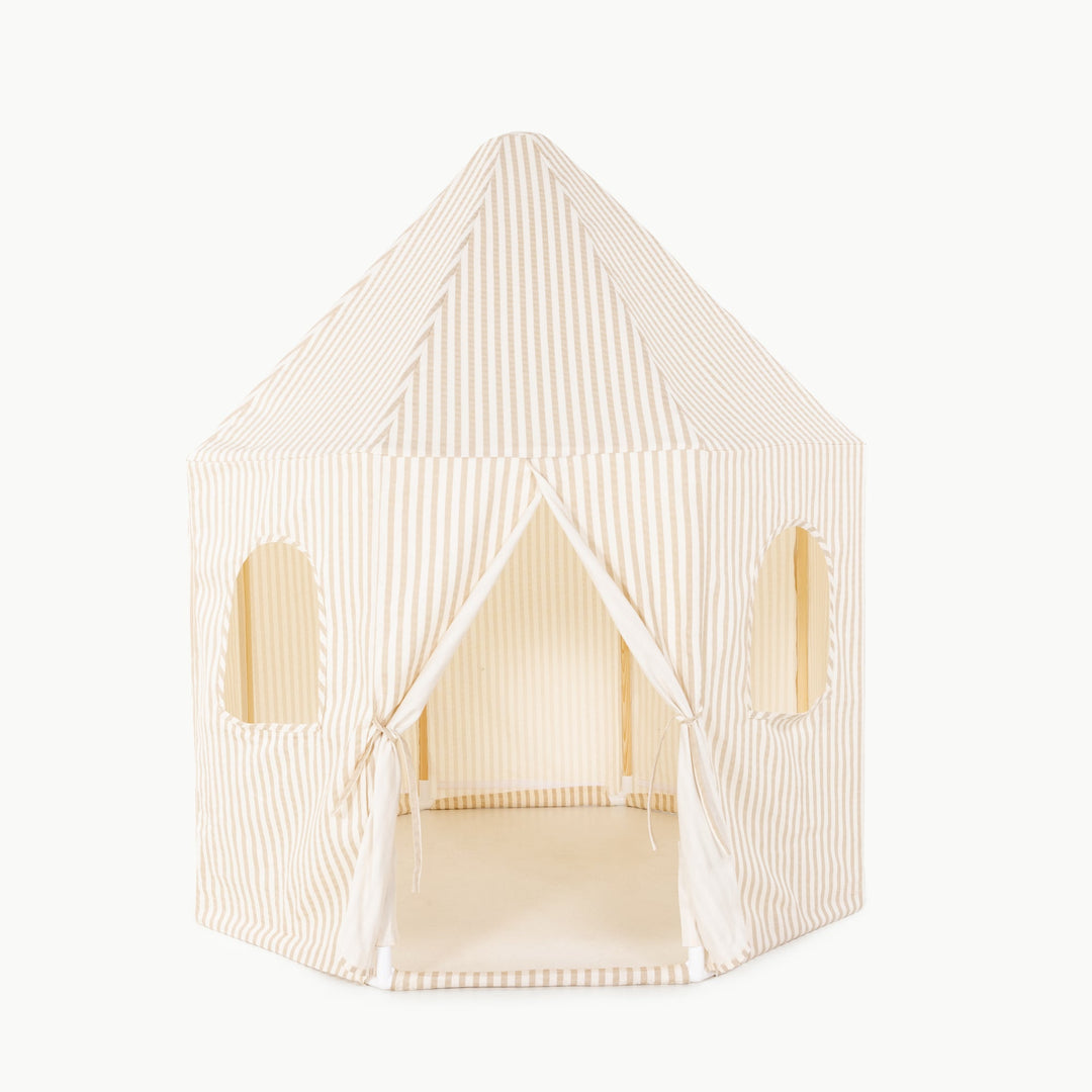 Gathre canvas play tent with a wood frame for sturdy indoor play.