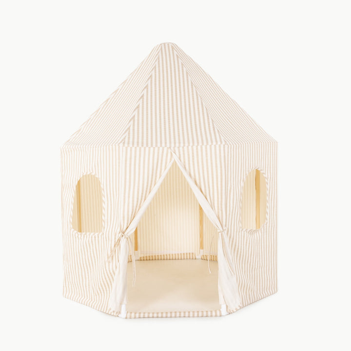 Gathre canvas play tent with a wood frame for sturdy indoor play.