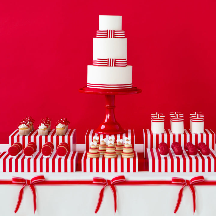 CHERRY RED CABANA STRIPE DISPLAY BOX RISERS - Bonjour Fête 