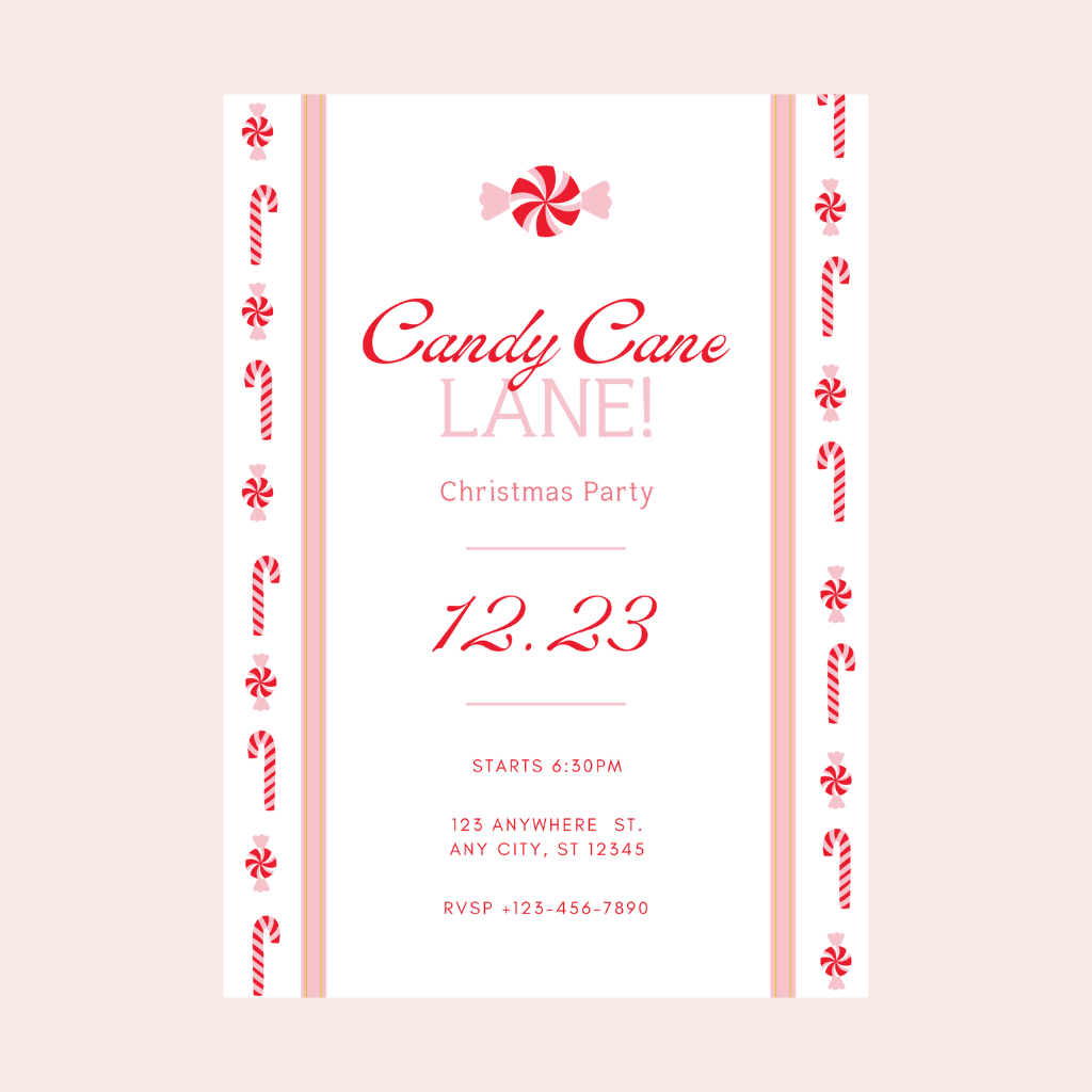 CANDY CANE CHRISTMAS DIGITAL PARTY INVITATION Bonjour Fête CANDY CANE CHRISTMAS DIGITAL PARTY INVITATION Bonjour Fete - Party Supplies