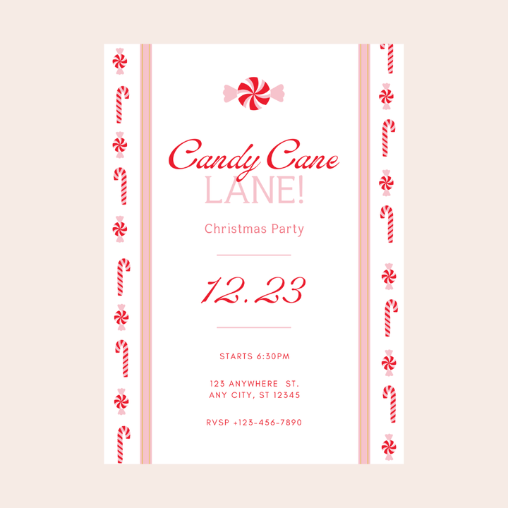 CANDY CANE CHRISTMAS DIGITAL PARTY INVITATION Bonjour Fête CANDY CANE CHRISTMAS DIGITAL PARTY INVITATION Bonjour Fete - Party Supplies