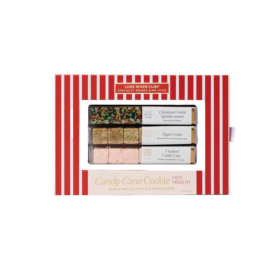 Candy cane cookie latte mixer cubes cafe set with a Christmas sprinkle rimmer